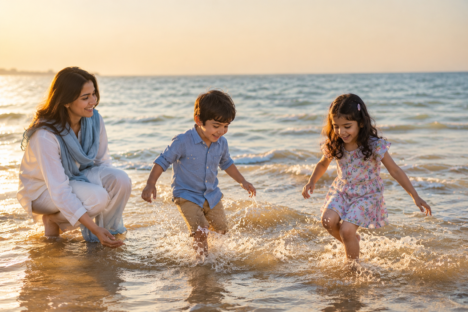 Family picnic on the private beach at Sahil-e-Firdous
